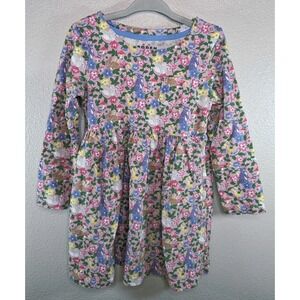 Mini Boden Floral Bunny Dress 3-4Y Pink Long Sleeve Pocket Easter Spring